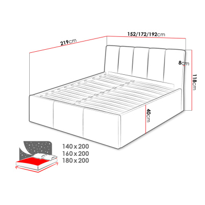 Čalouněná manželská postel 140x200 TRALEE - světlá šedá