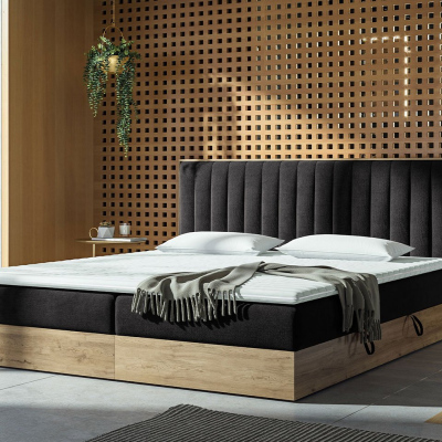 Kontinentální postel 140x200 AGER - černá / dub zlatý + topper ZDARMA