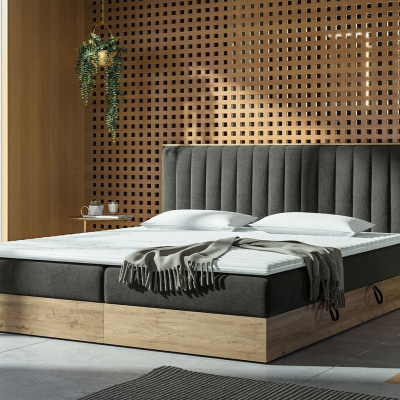 Kontinentální postel 180x200 AGER - šedá / dub zlatý + topper ZDARMA
