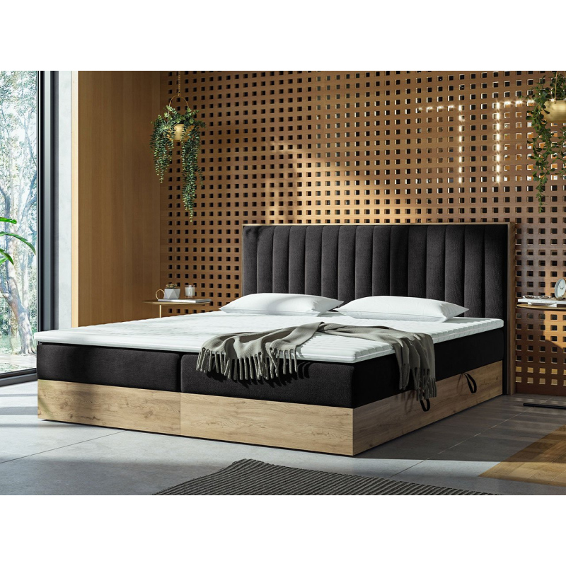 Kontinentální postel 160x200 AGER - černá / dub zlatý + topper ZDARMA