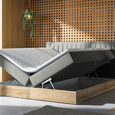 Kontinentální postel 160x200 AGER - černá / dub zlatý + topper ZDARMA