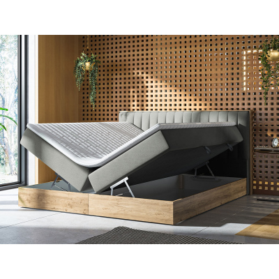 Kontinentální postel 160x200 AGER - černá / dub zlatý + topper ZDARMA