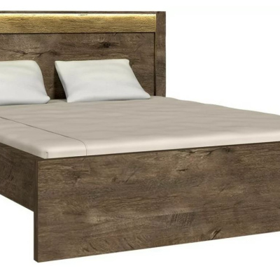 Manželská postel s roštem a LED osvětlením 160x200 CHALAPATA - jasan tmavý