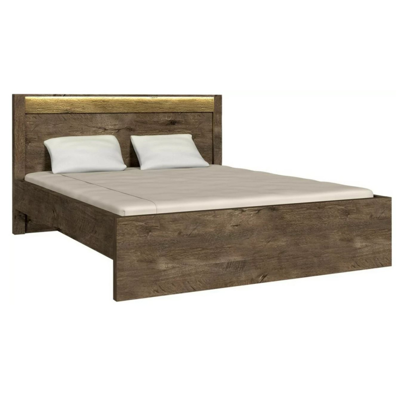 Manželská postel s roštem a LED osvětlením 160x200 CHALAPATA - jasan tmavý