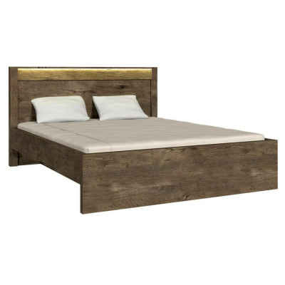 Manželská postel s roštem a LED osvětlením 160x200 CHALAPATA - jasan tmavý