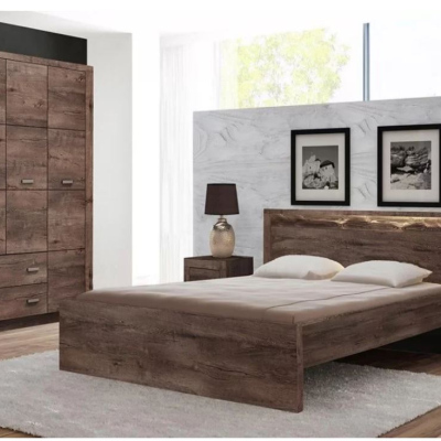 Manželská postel s roštem a LED osvětlením 160x200 CHALAPATA - jasan tmavý