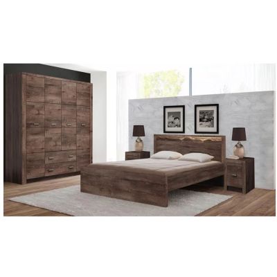 Manželská postel s roštem a LED osvětlením 160x200 CHALAPATA - jasan tmavý