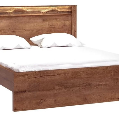 Manželská postel s roštem a LED osvětlením 160x200 CHALAPATA - jasan světlý