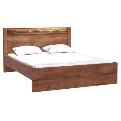 Manželská postel s roštem a LED osvětlením 160x200 CHALAPATA - jasan světlý