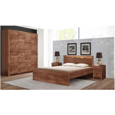 Manželská postel s roštem a LED osvětlením 160x200 CHALAPATA - jasan světlý