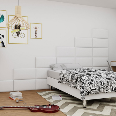 Čalouněná jednolůžková postel 90x200 NECHLIN 2 - bílá ekokůže + panely 60x30 cm ZDARMA