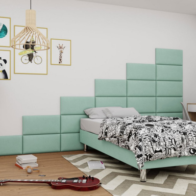 Čalouněná jednolůžková postel 90x200 NECHLIN 2 - mentolová + panely 60x30 cm ZDARMA