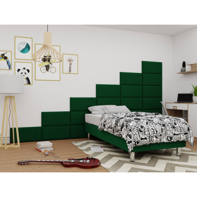 Čalouněná jednolůžková postel 80x200 NECHLIN 2 - zelená + panely 60x30 cm ZDARMA