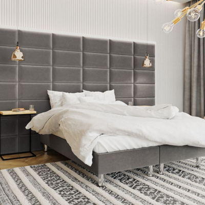Čalouněná manželská postel 180x200 NECHLIN 2 - šedá + panely 60x30 cm ZDARMA