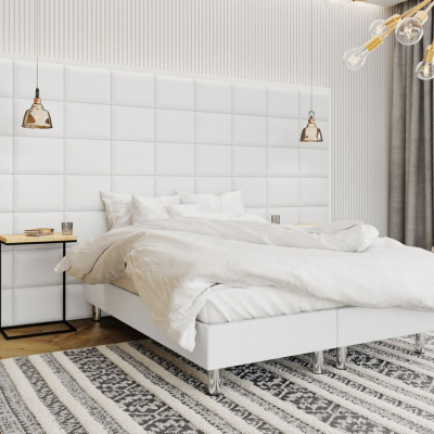 Čalouněná manželská postel 180x200 NECHLIN 2 - bílá ekokůže + panely 40x30 cm ZDARMA