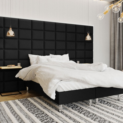 Čalouněná manželská postel 160x200 NECHLIN 2 - černá ekokůže + panely 40x30 cm ZDARMA