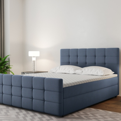 Boxspringová postel s prošíváním MAELIE - 200x200, modrá