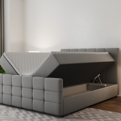 Boxspringová postel s prošíváním MAELIE - 180x200, šedá