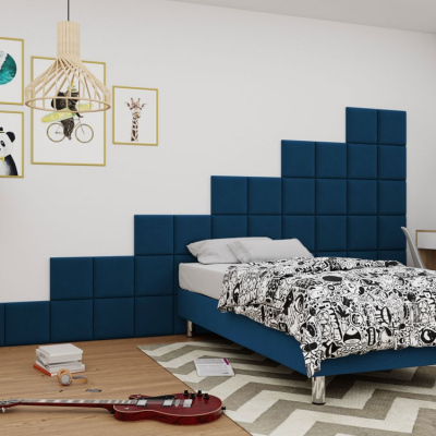 Čalouněná jednolůžková postel 90x200 NECHLIN 2 - modrá + panely 30x30 cm ZDARMA