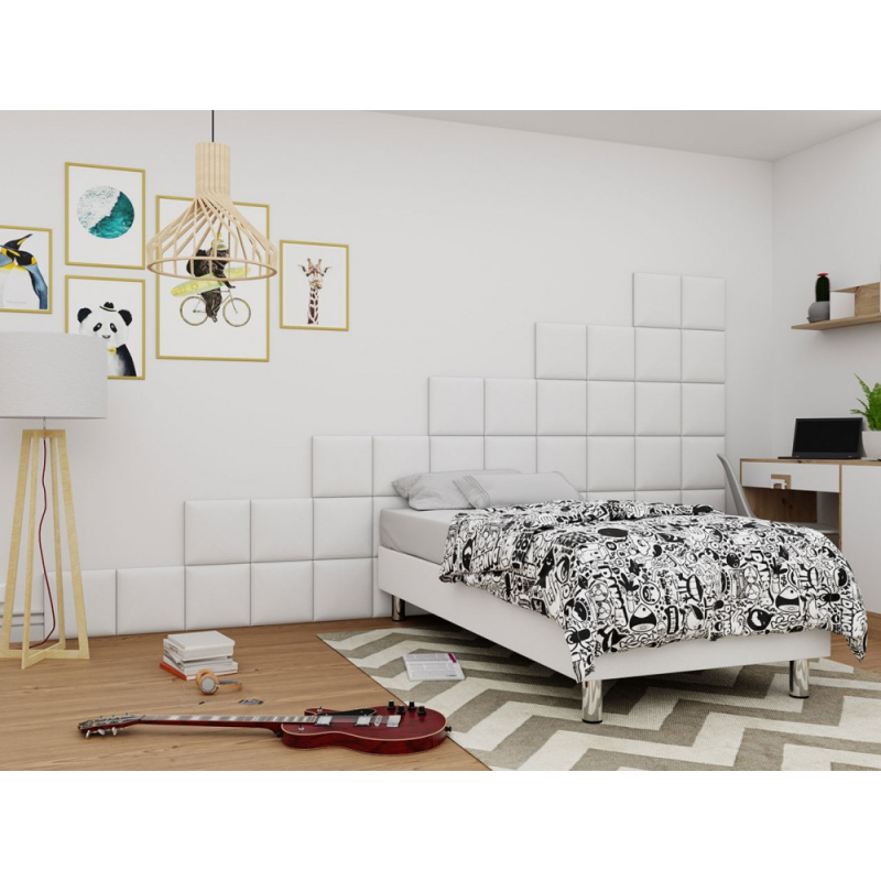 Čalouněná jednolůžková postel 80x200 NECHLIN 2 - bílá ekokůže + panely 30x30 cm ZDARMA
