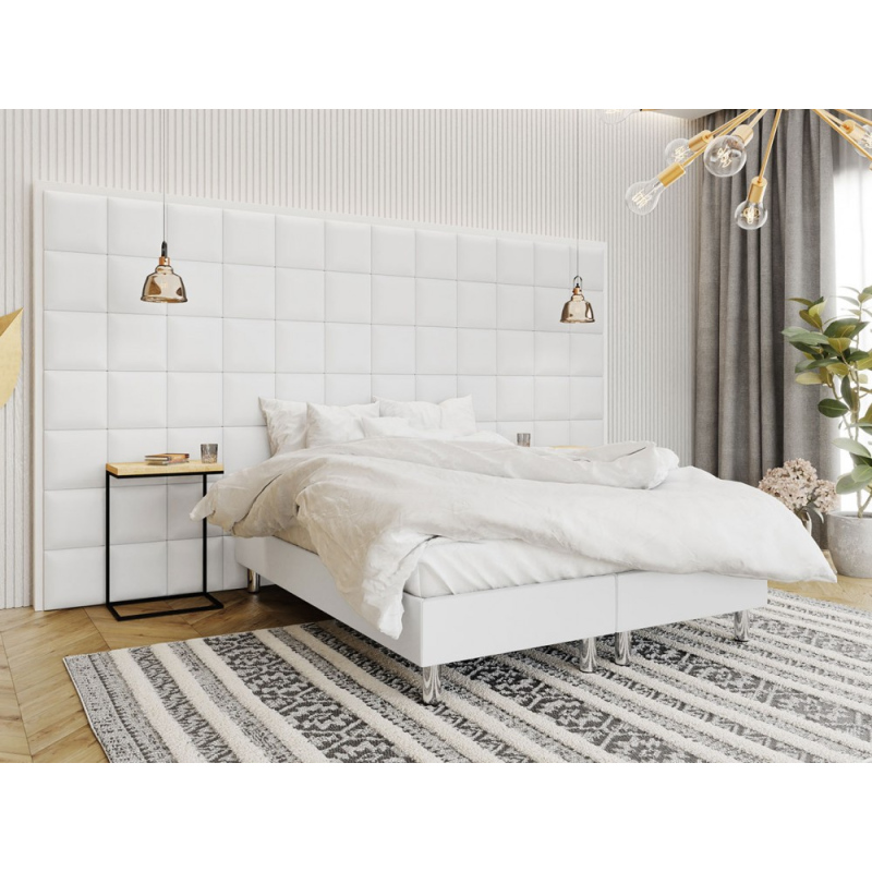 Čalouněná manželská postel 180x200 NECHLIN 2 - bílá ekokůže + panely 30x30 cm ZDARMA