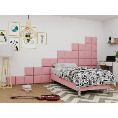 Čalouněná jednolůžková postel 120x200 NECHLIN 2 - růžová + panely 30x30 cm ZDARMA