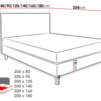 Čalouněná jednolůžková postel 80x200 NECHLIN 3 - šedá