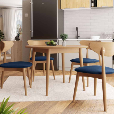 Kulatý jídelní stůl 120 cm se 4 židlemi OLMIO 1 - přírodní dřevo / modrý