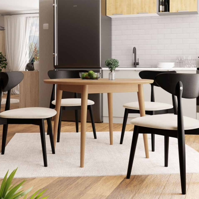 Jídelní stůl 120 cm se 4 židlemi OLMIO 1 - přírodní dřevo / černý / béžový