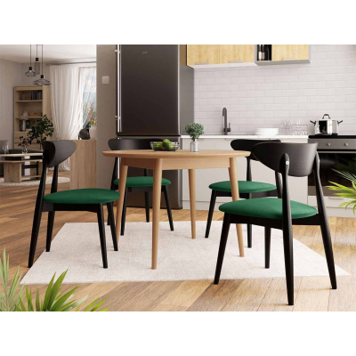 Jídelní stůl 120 cm se 4 židlemi OLMIO 1 - přírodní dřevo / černý / zelený