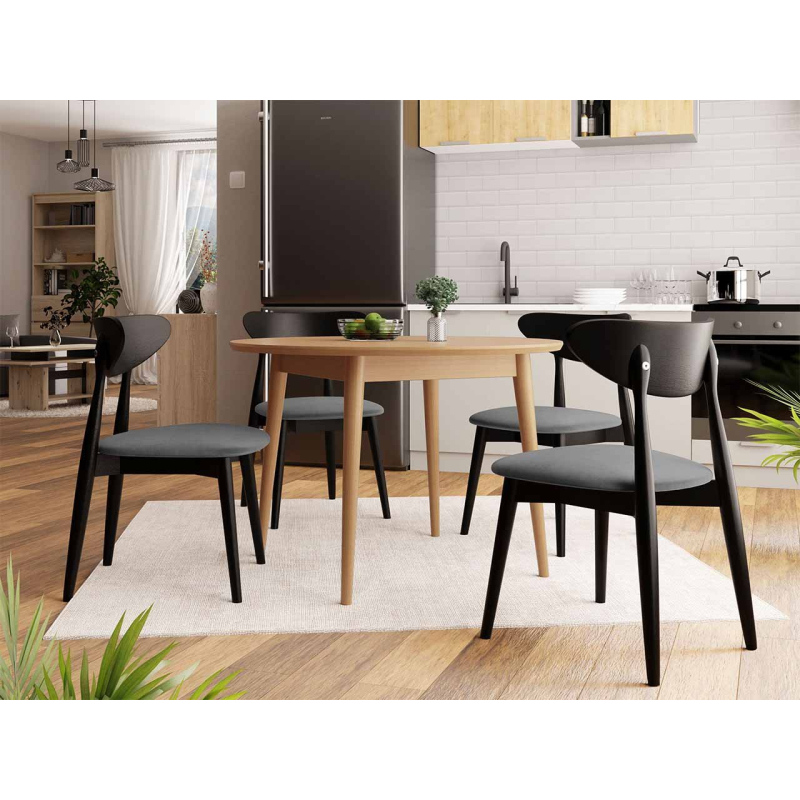 Jídelní stůl 120 cm se 4 židlemi OLMIO 1 - přírodní dřevo / černý / šedý