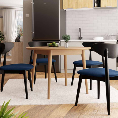 Jídelní stůl 120 cm se 4 židlemi OLMIO 1 - přírodní dřevo / černý / modrý