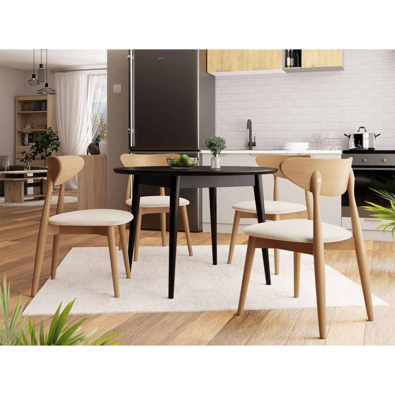 Jídelní stůl 120 cm se 4 židlemi OLMIO 1 - černý / přírodní dřevo / béžový