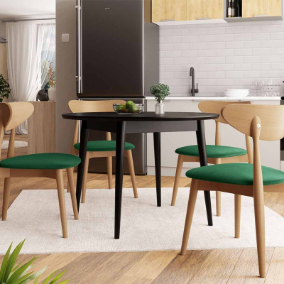 Jídelní stůl 120 cm se 4 židlemi OLMIO 1 - černý / přírodní dřevo / zelený