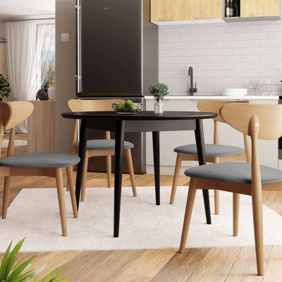 Jídelní stůl 120 cm se 4 židlemi OLMIO 1 - černý / přírodní dřevo / šedý