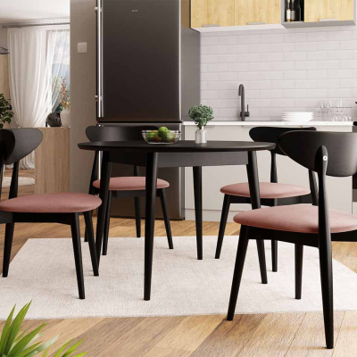 Kulatý jídelní stůl 120 cm se 4 židlemi OLMIO 1 - černý / růžový