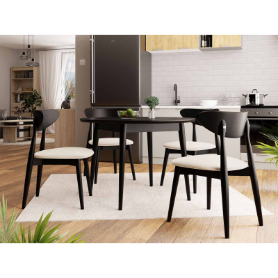 Kulatý jídelní stůl 120 cm se 4 židlemi OLMIO 1 - černý / béžový
