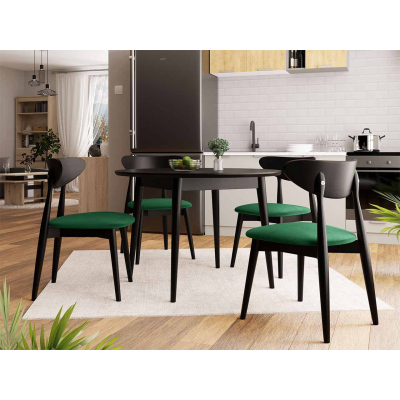 Kulatý jídelní stůl 120 cm se 4 židlemi OLMIO 1 - černý / zelený