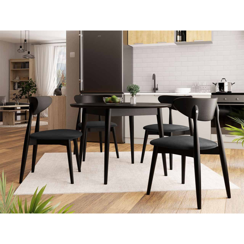 Kulatý jídelní stůl 120 cm se 4 židlemi OLMIO 1 - černý
