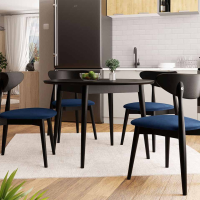 Kulatý jídelní stůl 120 cm se 4 židlemi OLMIO 1 - černý / modrý