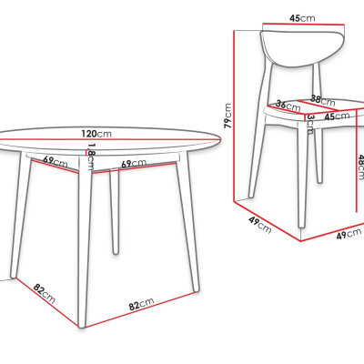 Kulatý jídelní stůl 120 cm se 4 židlemi OLMIO 1 - přírodní dřevo / černý