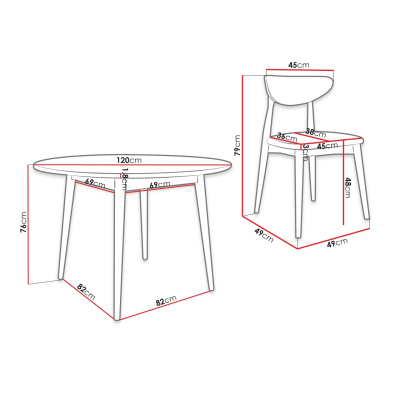 Kulatý jídelní stůl 120 cm se 4 židlemi OLMIO 1 - přírodní dřevo / šedý
