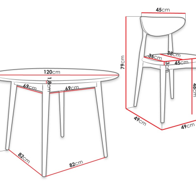Jídelní stůl 120 cm se 4 židlemi OLMIO 1 - přírodní dřevo / černý / béžový