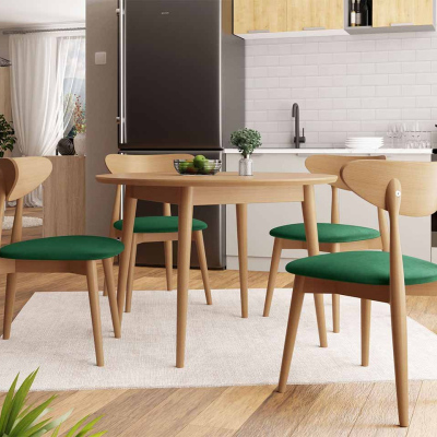 Kulatý jídelní stůl 100 cm se 4 židlemi OLMIO 1 - přírodní dřevo / zelený