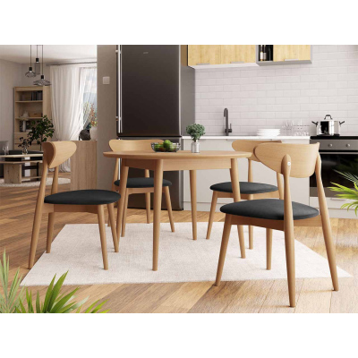 Kulatý jídelní stůl 100 cm se 4 židlemi OLMIO 1 - přírodní dřevo / černý