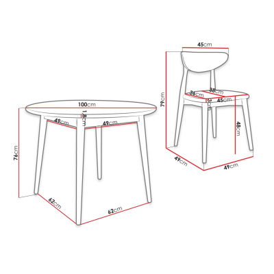 Kulatý jídelní stůl 100 cm se 4 židlemi OLMIO 1 - přírodní dřevo / béžový