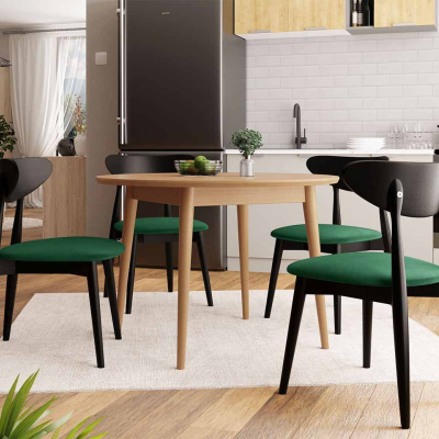 Jídelní stůl 100 cm se 4 židlemi OLMIO 1 - přírodní dřevo / černý / zelený