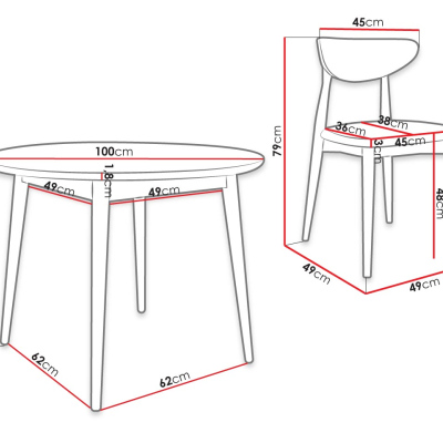 Jídelní stůl 100 cm se 4 židlemi OLMIO 1 - přírodní dřevo / černý / zelený