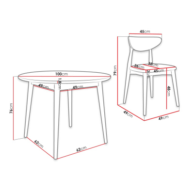 Jídelní stůl 100 cm se 4 židlemi OLMIO 1 - přírodní dřevo / černý / šedý