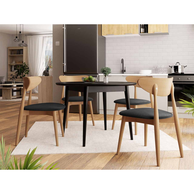 Jídelní stůl 100 cm se 4 židlemi OLMIO 1 - černý / přírodní dřevo / černý